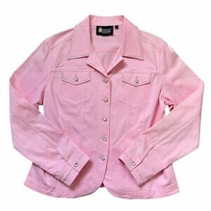 Christine Alexander Pink Denim Jacket Embellished Swarovski Crystal Rhinestones